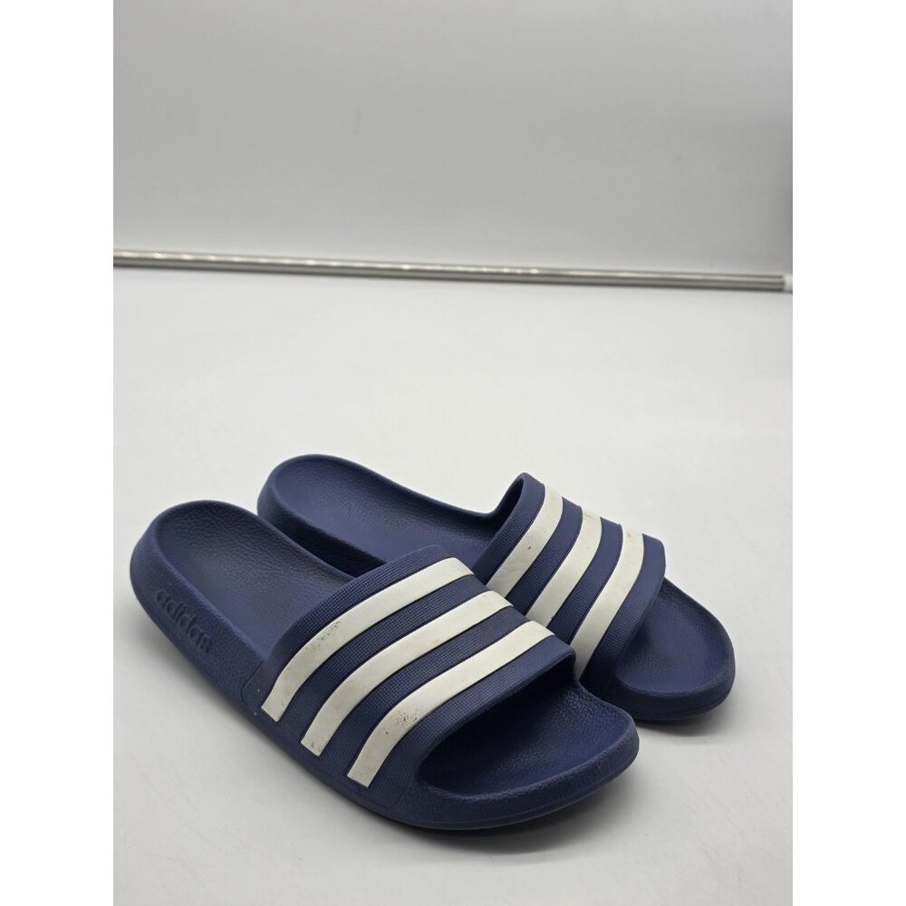 Adidas Slide Sandals Shoes Mens Size 6 Blue Three Stripe Shower Pool Slip On